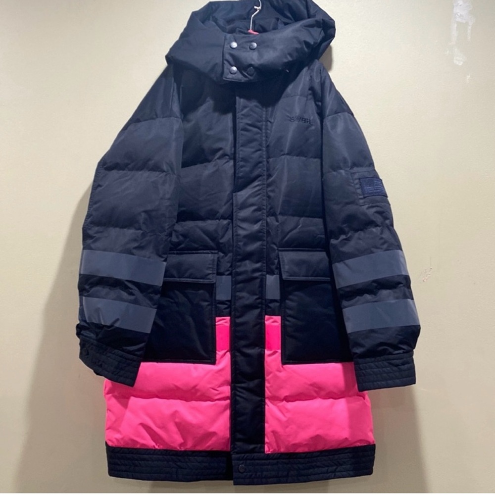 SVEA Padded Hood Oversized Pink Neon 50% down. Size Small Puffer Jacket
